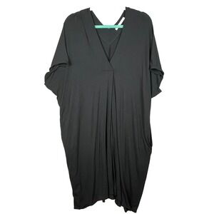 Peruvian Connection Thebes Caftan Dress Size M/L Black Midi Pockets Minimalist